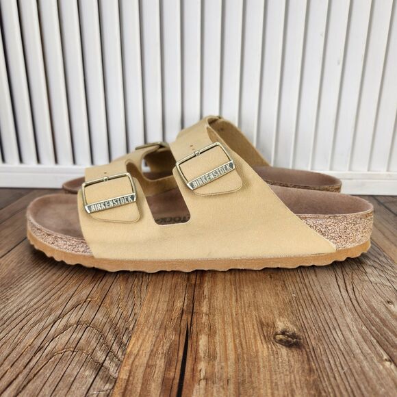 Birkenstock Arizona Vegan Latte Cream Birkibuc Womens Size 10 Boho Slide Sandals - Picture 3 of 9